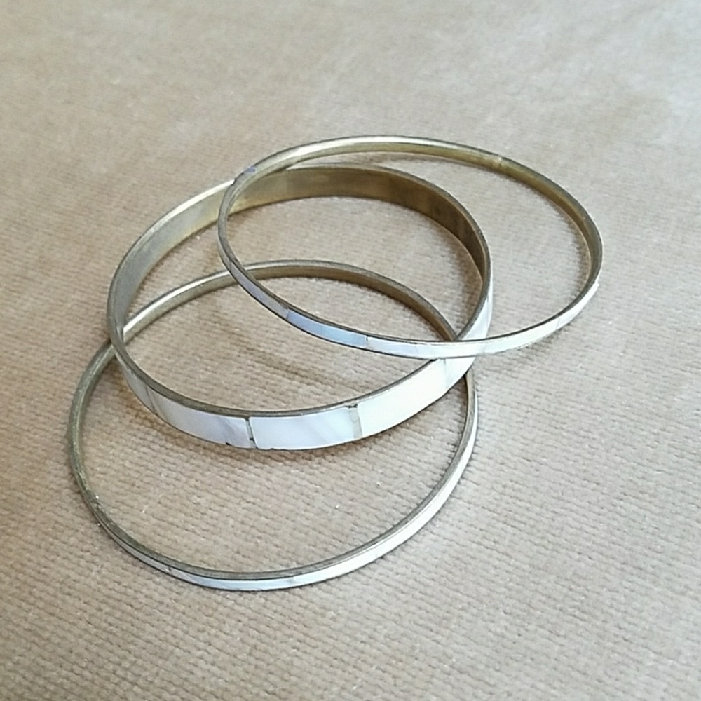 Gold and Faux Pearl Inlay Bangles